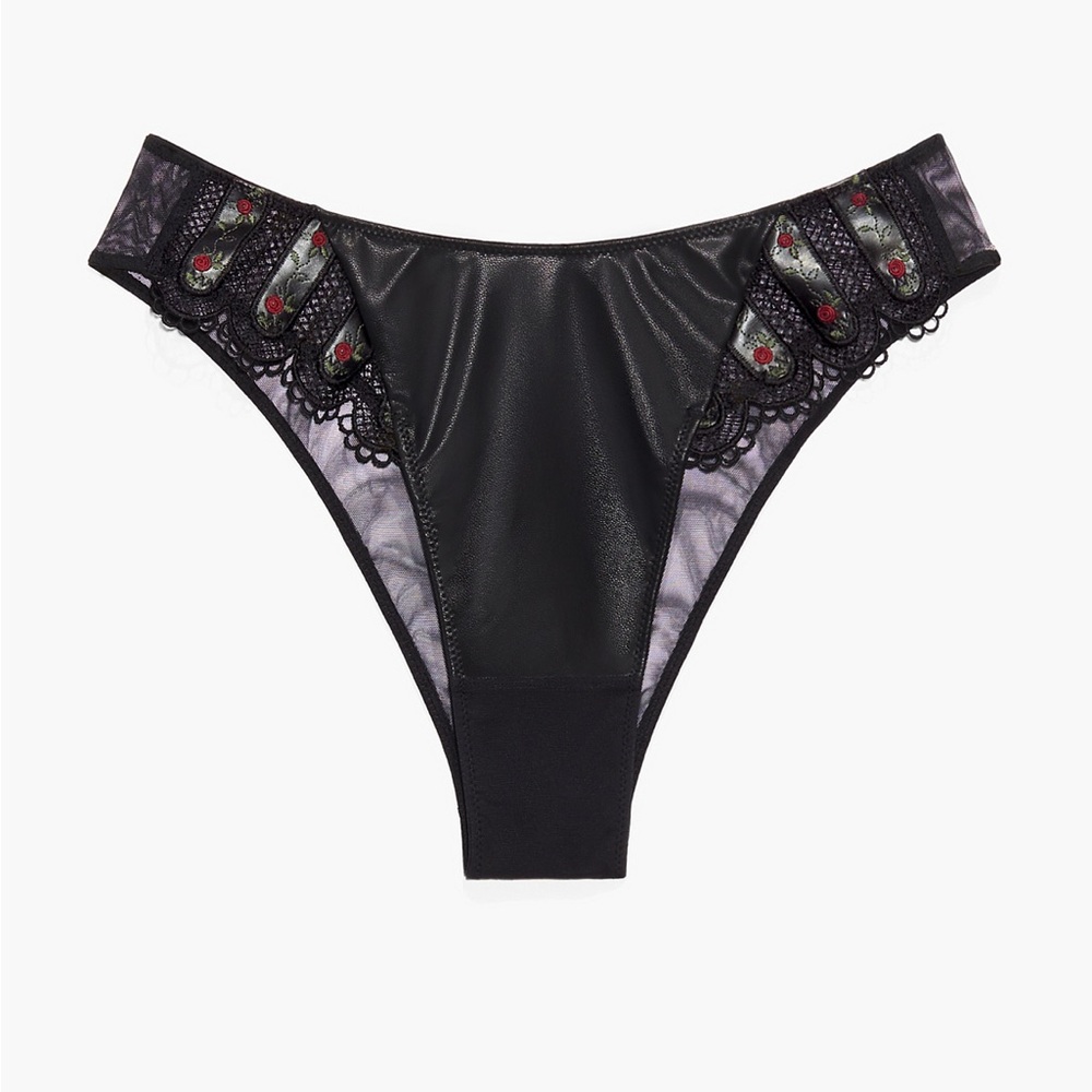 Savage X Fenty Black Caviar Renaissance Rose Unlined Demi Bra & Brazilian Panty - Picture 7 of 16